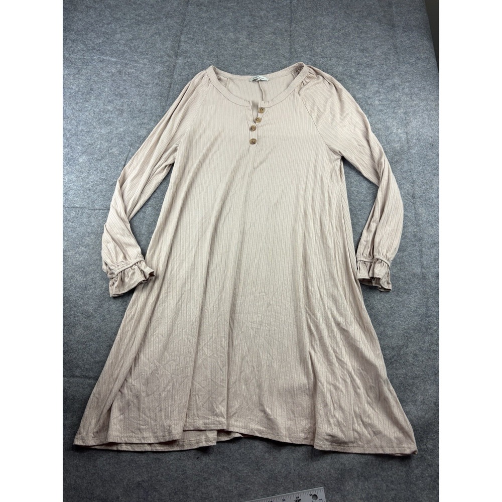 COZY CASUAL Womens‎ M Made USA Rib Pointelle Puff Henley Dress Minimalist Lounge